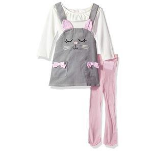 Baby Girls 3 Pc Bunny Face Jumper Dress,  Onesie Tights Size 18 Months NWT